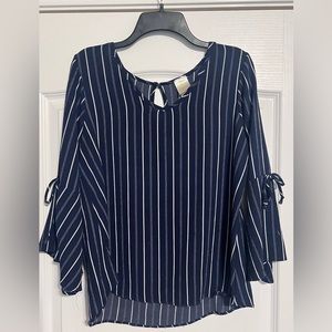 LODY’S Navy Blue Striped Top with Flare Sleeves